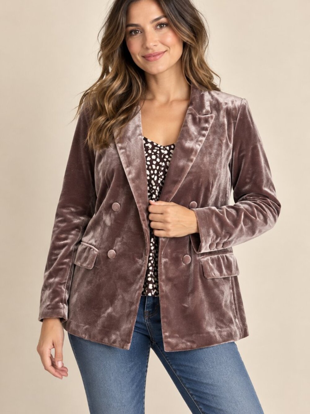 New In Brown Mauve Velvet Double-Breasted Blazer L